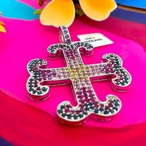 925 Silver Cercelee Cross Necklace Pendant- Genuine Gemstones